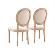 Linon Avalon Oak Wood Oval Back Set of Two Upholstered Dining Chairs in Natural