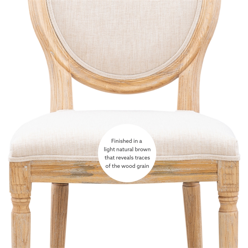 Linon Avalon Oak Wood Oval Back Set of Two Upholstered Dining Chairs in Natural