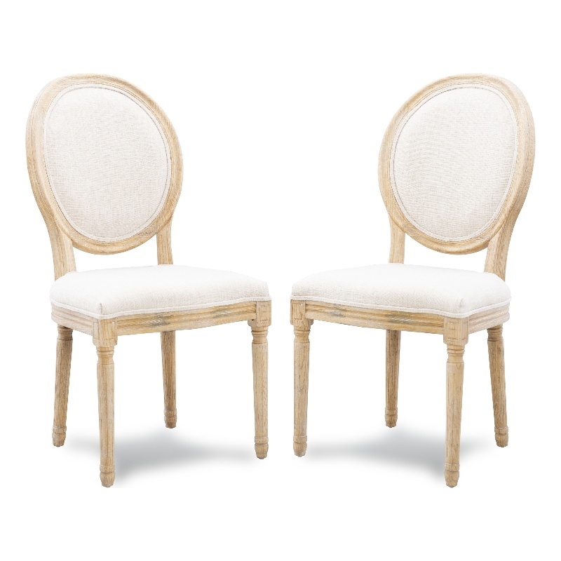 Linon Avalon Oak Wood Oval Back Set of Two Upholstered Dining Chairs in Natural