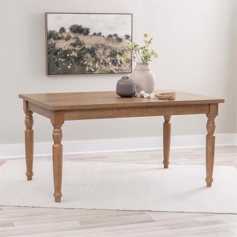 Linon Avalon Oak Wood Dining Table Decorative Turned Legs in Light Natural Brown