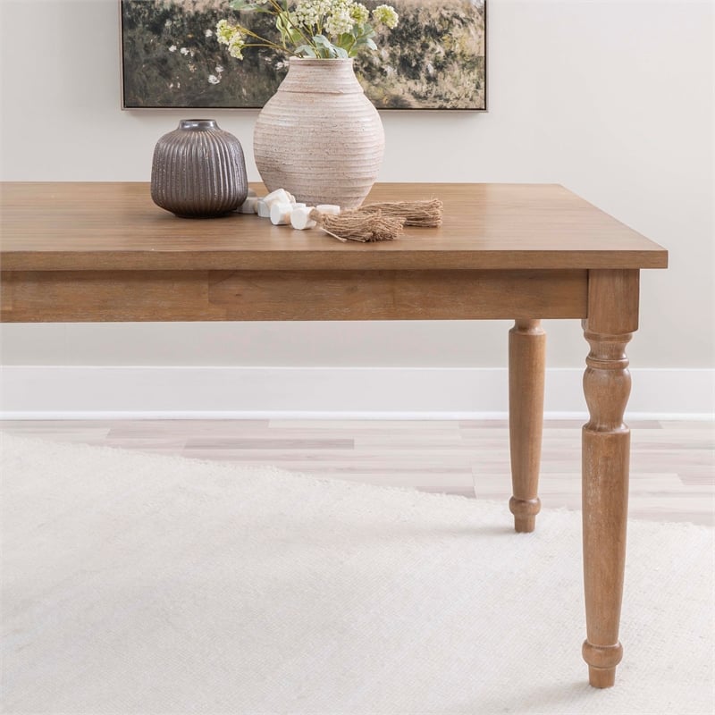 Linon Avalon Oak Wood Dining Table Decorative Turned Legs in Light Natural Brown