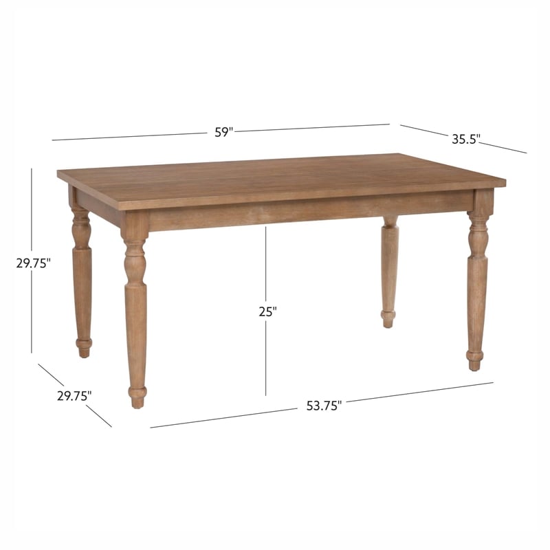 Linon Avalon Oak Wood Dining Table Decorative Turned Legs in Light Natural Brown