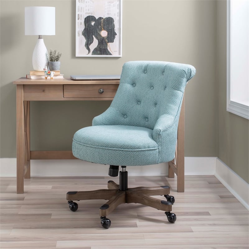 Linon Sinclair Wood Upholstered Office Chair in Light Blue - 178403LTBLU01U