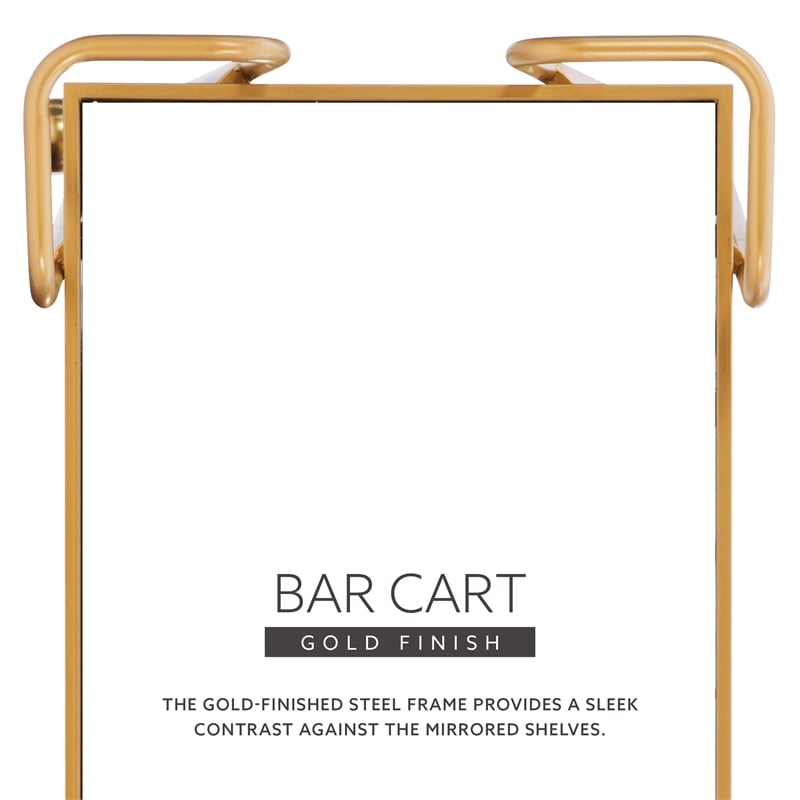 Linon Mia Metal and Mirrored Mid-Century 2 Level Rolling Bar Cart in Gold