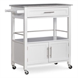 Linon Cameron Wood Granite Top Rolling Kitchen Cart Ample Storage in White