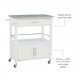 Linon Cameron Wood Granite Top Rolling Kitchen Cart Ample Storage in White