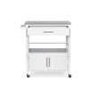 Linon Cameron Wood Granite Top Rolling Kitchen Cart Ample Storage in White