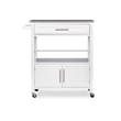Linon Cameron Wood Granite Top Rolling Kitchen Cart Ample Storage in White