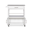 Linon Cameron Wood Granite Top Rolling Kitchen Cart Ample Storage in White