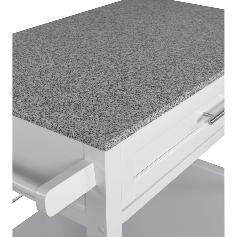 Linon Cameron Wood Granite Top Rolling Kitchen Cart Ample Storage in White
