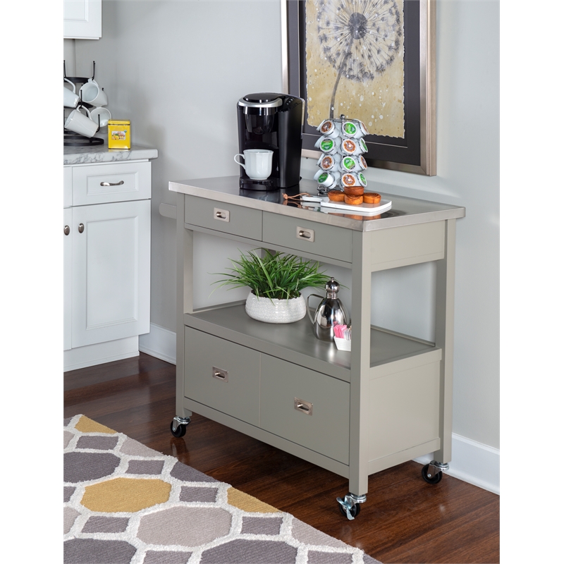 Linon Sydney Wood Rolling Kitchen Storage and Prep Cart in Gray