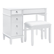 Linon Eva Wood and Mirrored Vanity & Stool Set with Storage in White