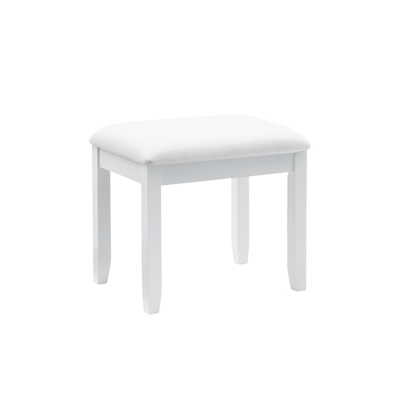 Linon Eva Wood and Mirrored Vanity & Stool Set with Storage in White