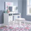Linon Eva Wood and Mirrored Vanity & Stool Set with Storage in White