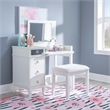 Linon Eva Wood and Mirrored Vanity & Stool Set with Storage in White