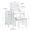 Linon Eva Wood and Mirrored Vanity & Stool Set with Storage in White