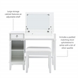 Linon Eva Wood and Mirrored Vanity & Stool Set with Storage in White