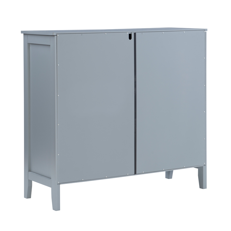 Linon Betty Large Wood Cabinet with 2 Glass Paneled Doors and 3 Shelves in Gray
