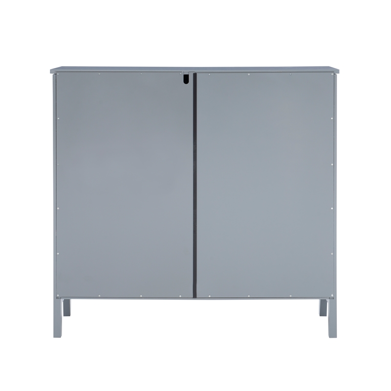 Linon Betty Large Wood Cabinet with 2 Glass Paneled Doors and 3 Shelves in Gray