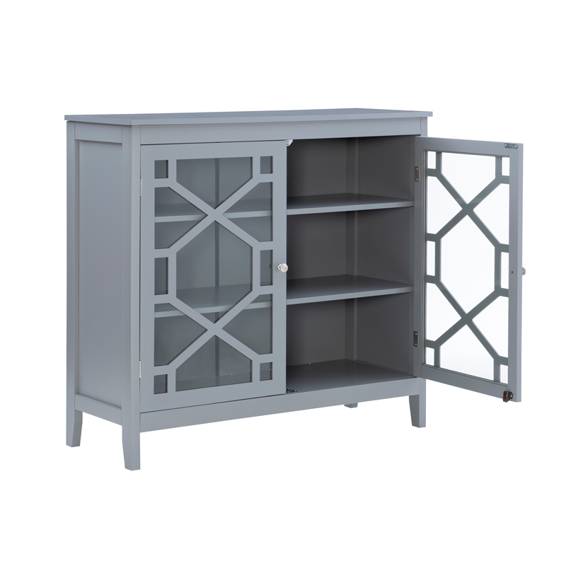 Linon Betty Large Wood Cabinet with 2 Glass Paneled Doors and 3 Shelves in Gray