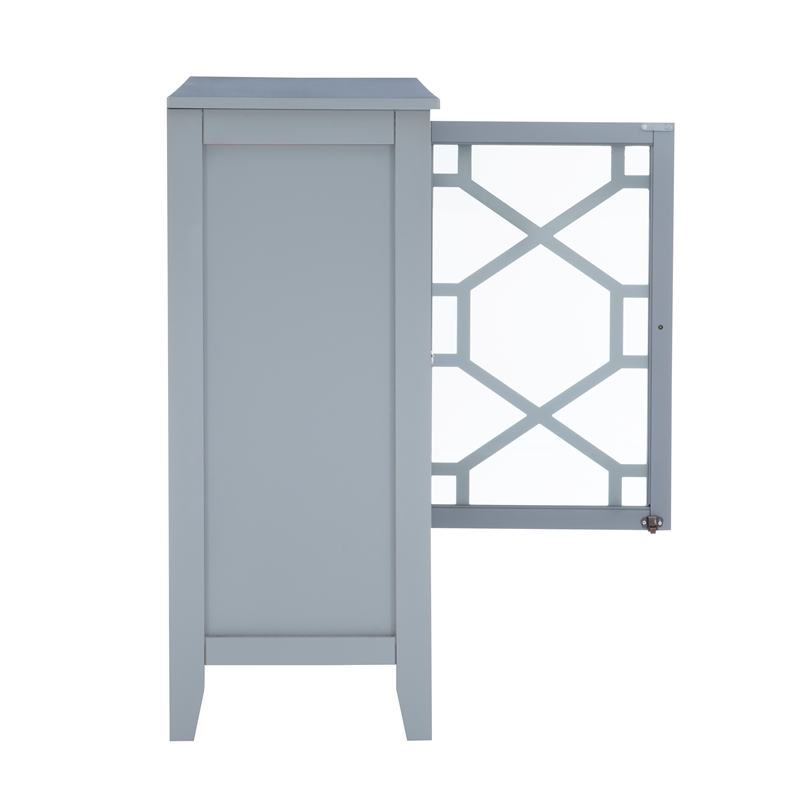 Linon Betty Large Wood Cabinet with 2 Glass Paneled Doors and 3 Shelves in Gray