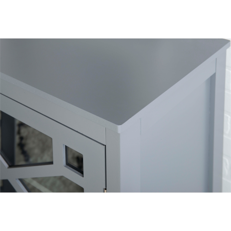 Linon Betty Large Wood Cabinet with 2 Glass Paneled Doors and 3 Shelves in Gray