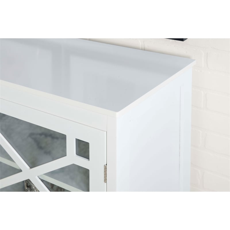 Linon Betty Large Wood Cabinet with 2 Glass Paneled Doors and 3 Shelves in White