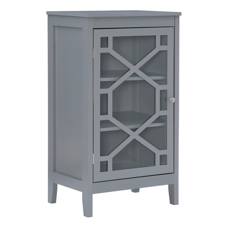 Linon Betty Small Wood Cabinet with a Glass Paneled Door and 3 Shelves in Gray