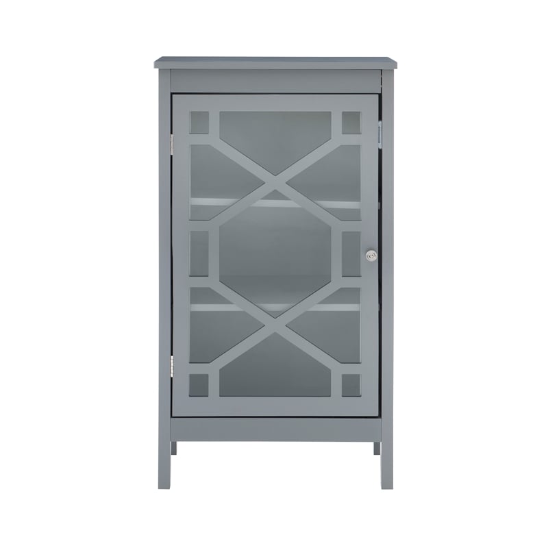 Linon Betty Small Wood Cabinet with a Glass Paneled Door and 3 Shelves in Gray