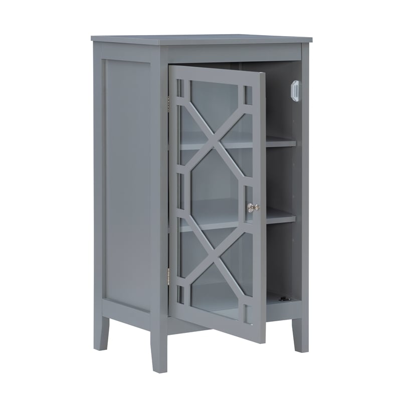 Linon Betty Small Wood Cabinet with a Glass Paneled Door and 3 Shelves in Gray