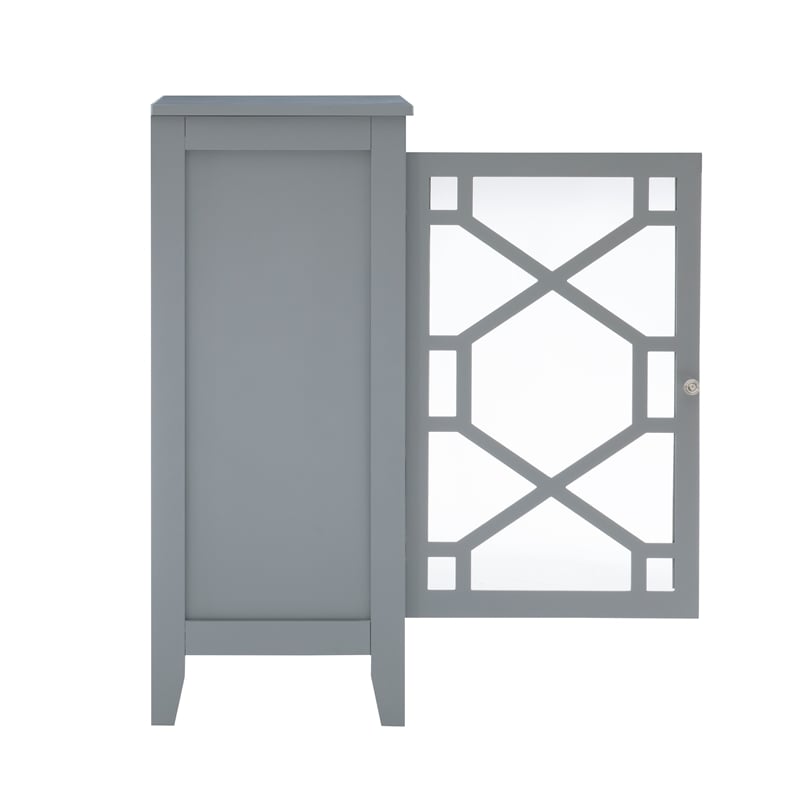 Linon Betty Small Wood Cabinet with a Glass Paneled Door and 3 Shelves in Gray
