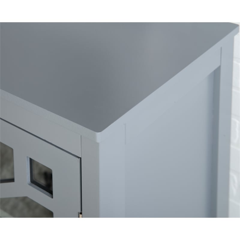 Linon Betty Small Wood Cabinet with a Glass Paneled Door and 3 Shelves in Gray