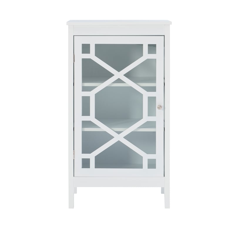 Linon Betty Small Wood Cabinet with a Glass Paneled Door and 3 Shelves in White