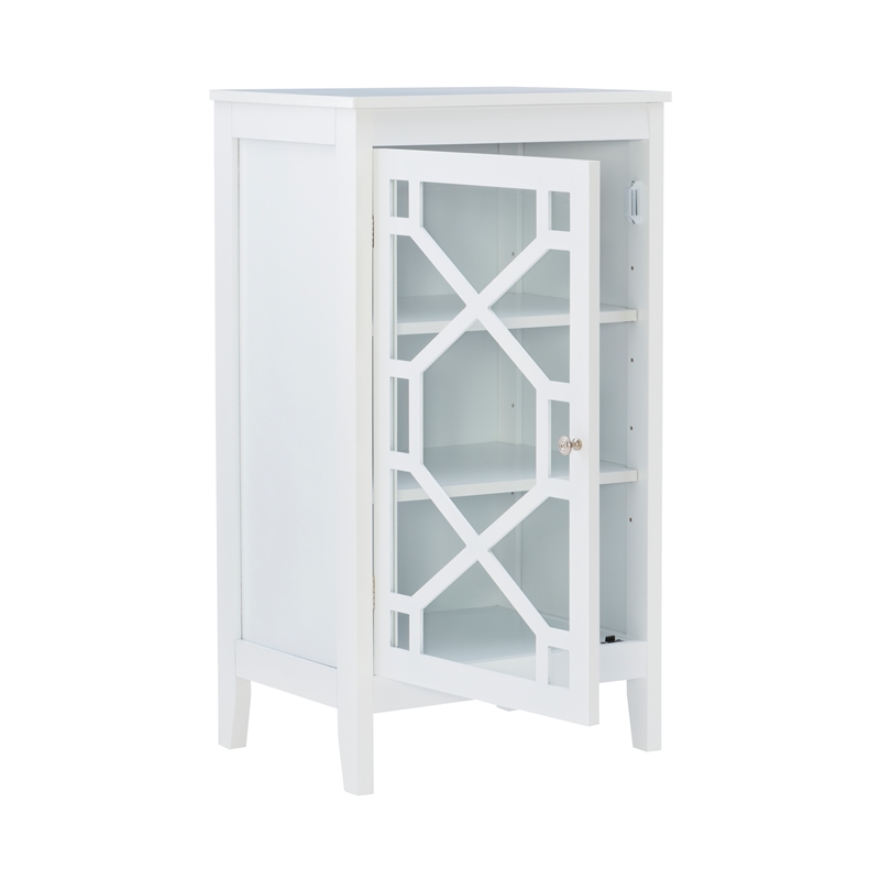 Linon Betty Small Wood Cabinet with a Glass Paneled Door and 3 Shelves in White