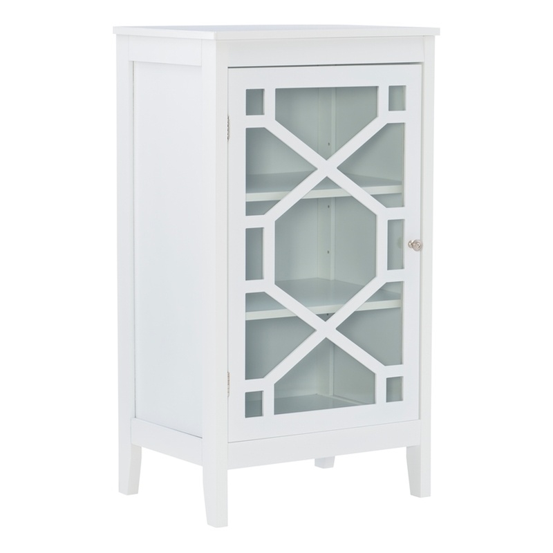 Linon Betty Small Wood Cabinet with a Glass Paneled Door and 3 Shelves in White
