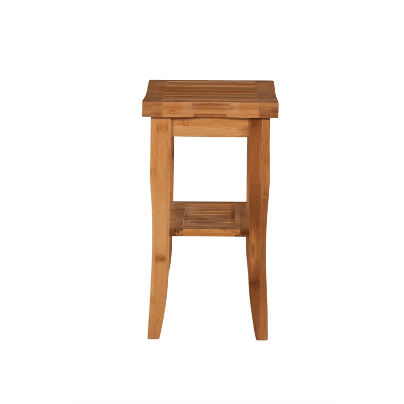 Linon Bracken Sturdy Solid Bamboo Bathroom Stool with Shelf in Natural Brown