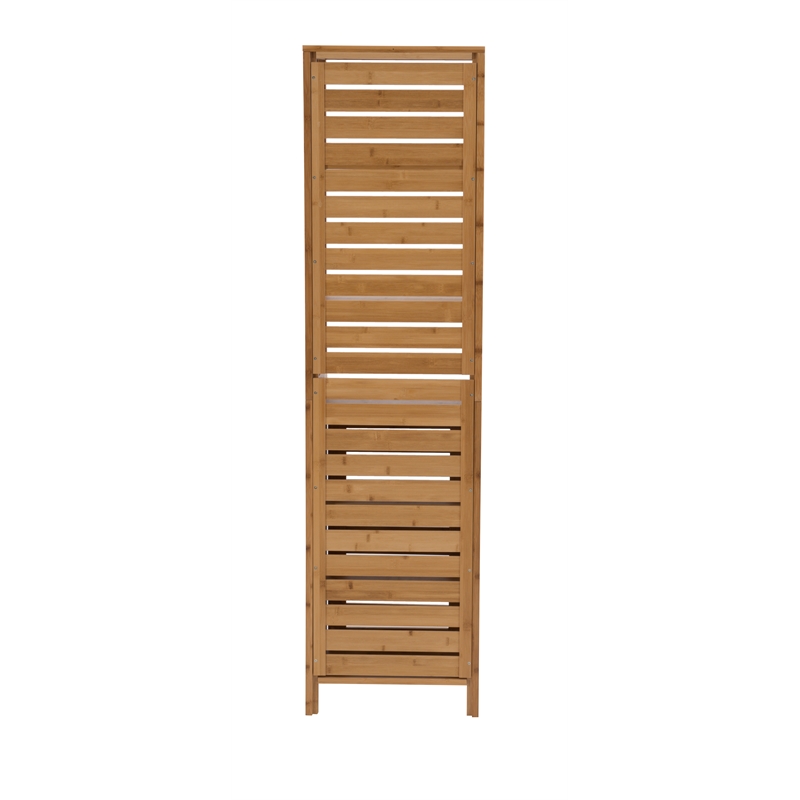 Linon Bracken Sturdy Solid Bamboo Six Shelf Tower with Door in Natural Brown