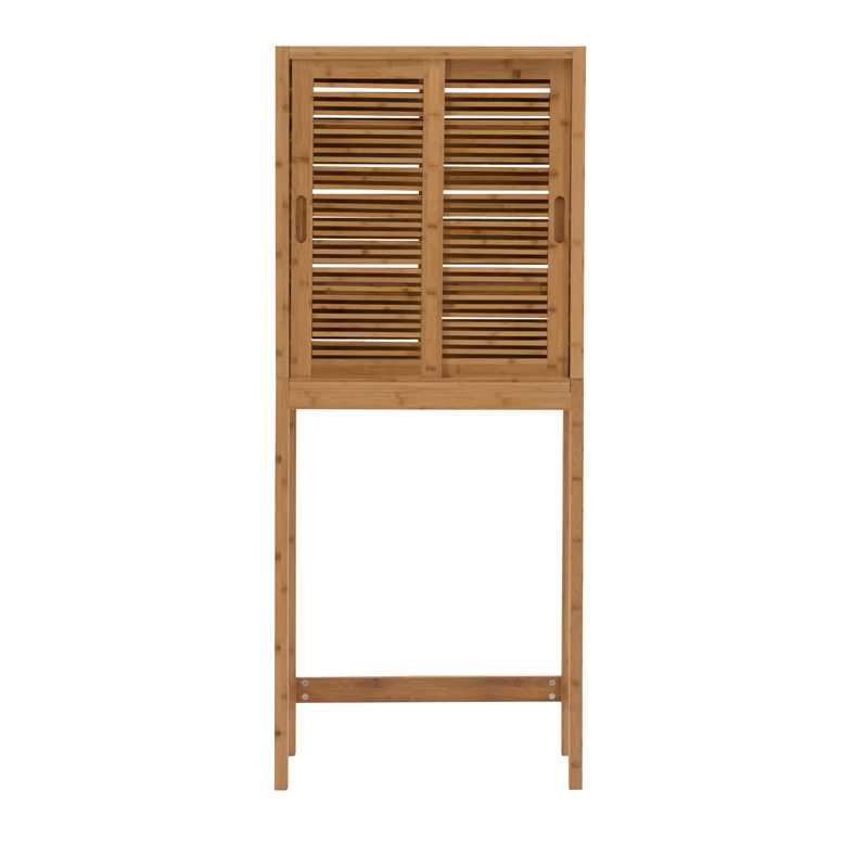 Linon Bracken Sturdy Solid Bamboo Spacesaver with Sliding Doors in Natural Brown