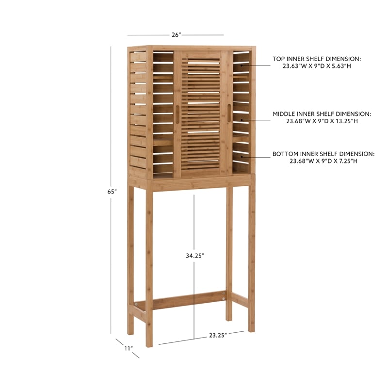 Linon Bracken Sturdy Solid Bamboo Spacesaver with Sliding Doors in Natural Brown