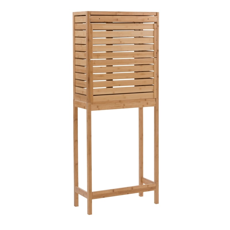 Linon Bracken Sturdy Solid Bamboo Spacesaver with Sliding Doors in Natural Brown