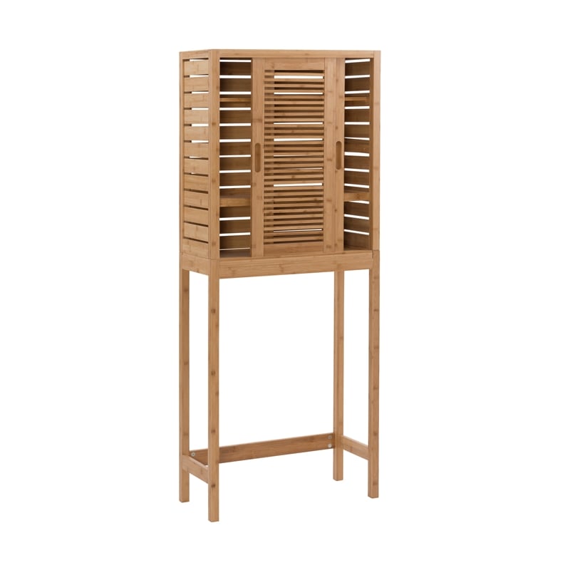 Linon Bracken Sturdy Solid Bamboo Spacesaver with Sliding Doors in Natural Brown