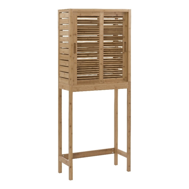 Linon Bracken Sturdy Solid Bamboo Spacesaver with Sliding Doors in Natural Brown