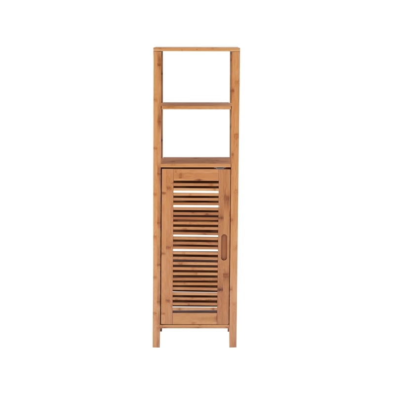 Linon Bracken Sturdy Solid Bamboo Tower with 5 Spacious Shelves in Natural Brown