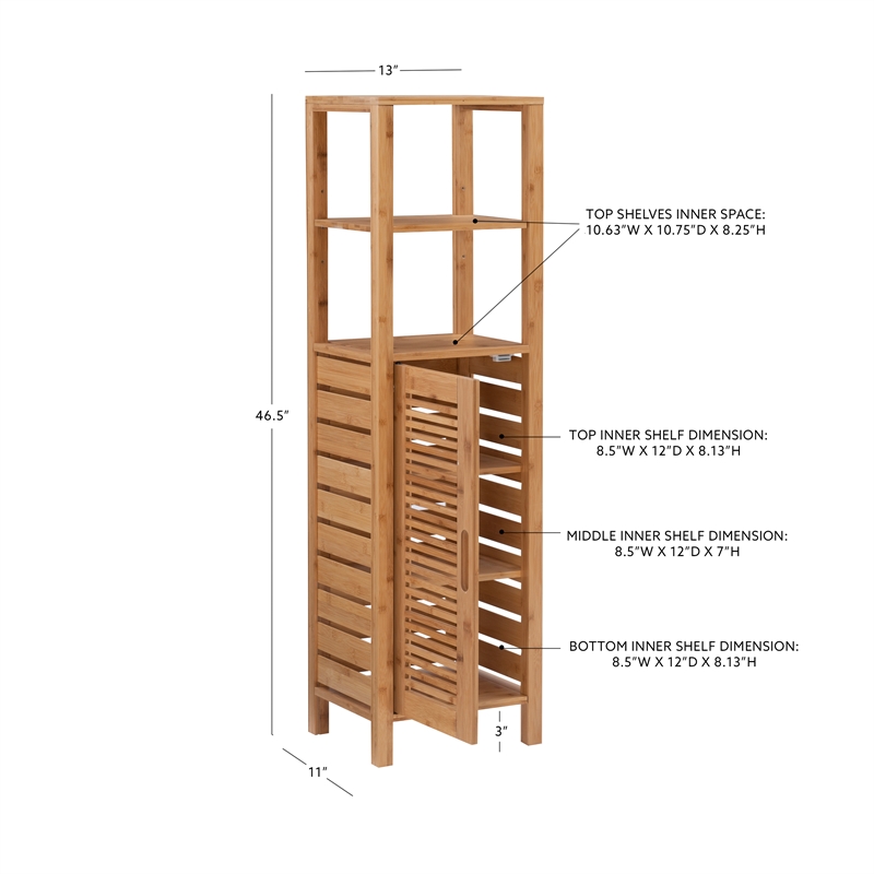 Linon Bracken Sturdy Solid Bamboo Tower with 5 Spacious Shelves in Natural Brown