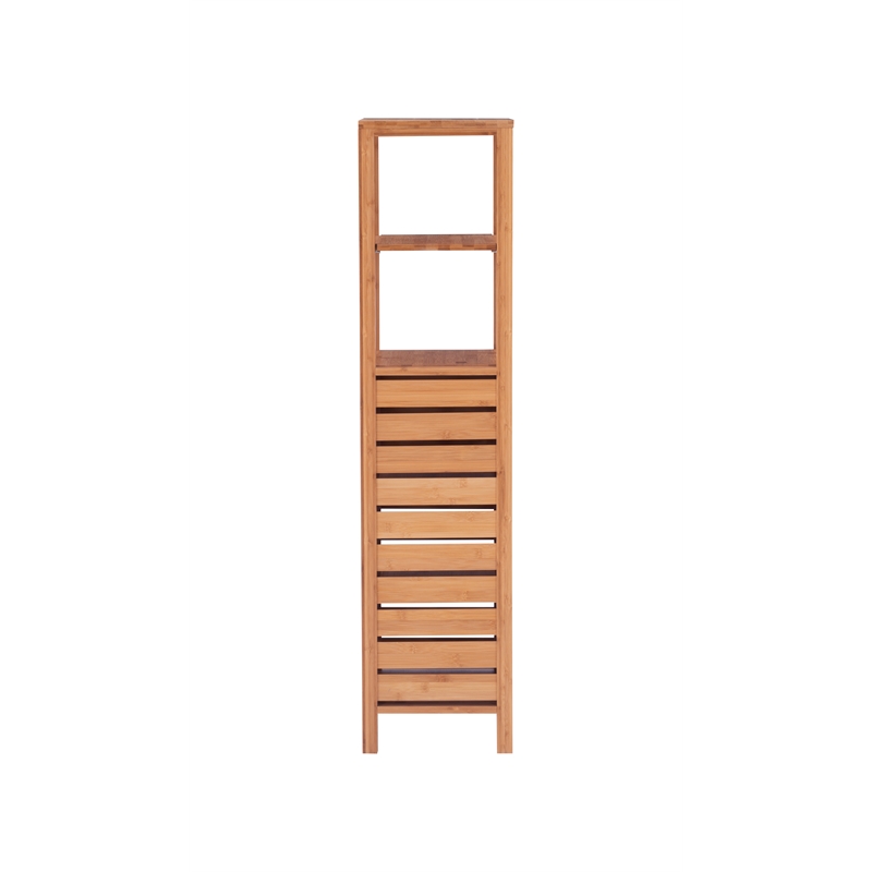 Linon Bracken Sturdy Solid Bamboo Tower with 5 Spacious Shelves in Natural Brown