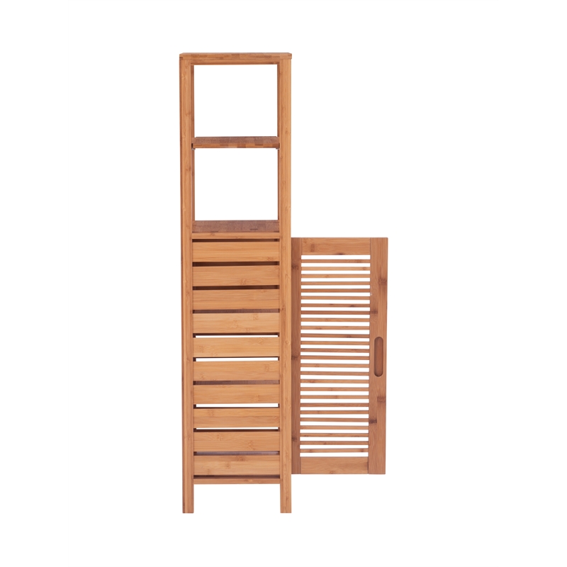 Linon Bracken Sturdy Solid Bamboo Tower with 5 Spacious Shelves in Natural Brown