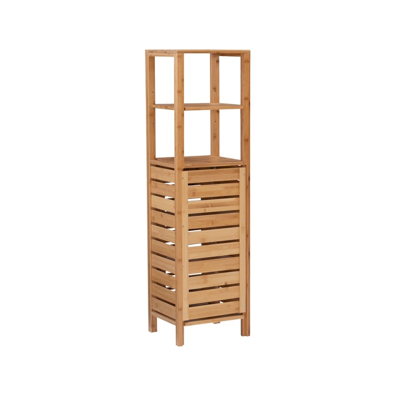 Linon Bracken Sturdy Solid Bamboo Tower with 5 Spacious Shelves in Natural Brown