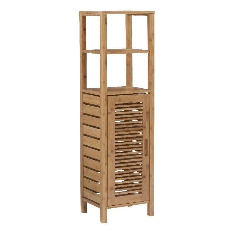 Linon Bracken Sturdy Solid Bamboo Tower with 5 Spacious Shelves in Natural Brown