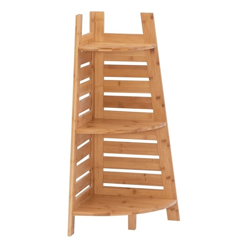 Linon Bracken Sturdy Solid Bamboo Corner Shelves in Natural Brown