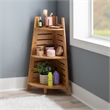 Linon Bracken Sturdy Solid Bamboo Corner Shelves in Natural Brown